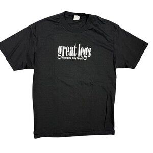Vintage TAPOUT "Great Legs" What Time Do They Open TShirt Black Cotton Large